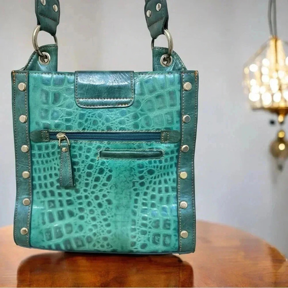 NWOT M.C Bag – Teal Croc-Embossed Faux Leather Shoulder Bag - Picture 6 of 10